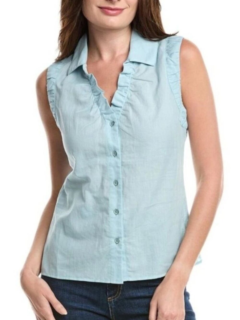 Cabi New NWT Shiver Top #6527 Light Blue Size S Sleeveless Cotton Linen Blend